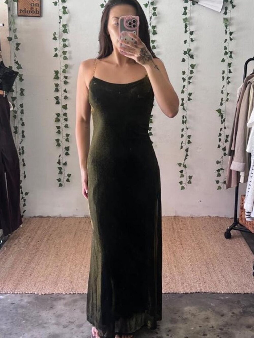 Vintage 90s Betsy & Adam by Jaslene black and gold iridescant maxi slip dress